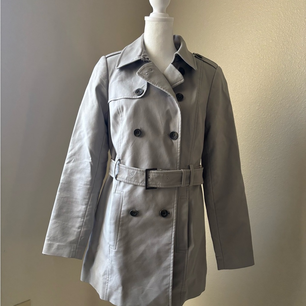 THE LIMITED-Gray Double-Breasted Trench Coat - Picture 1 of 4